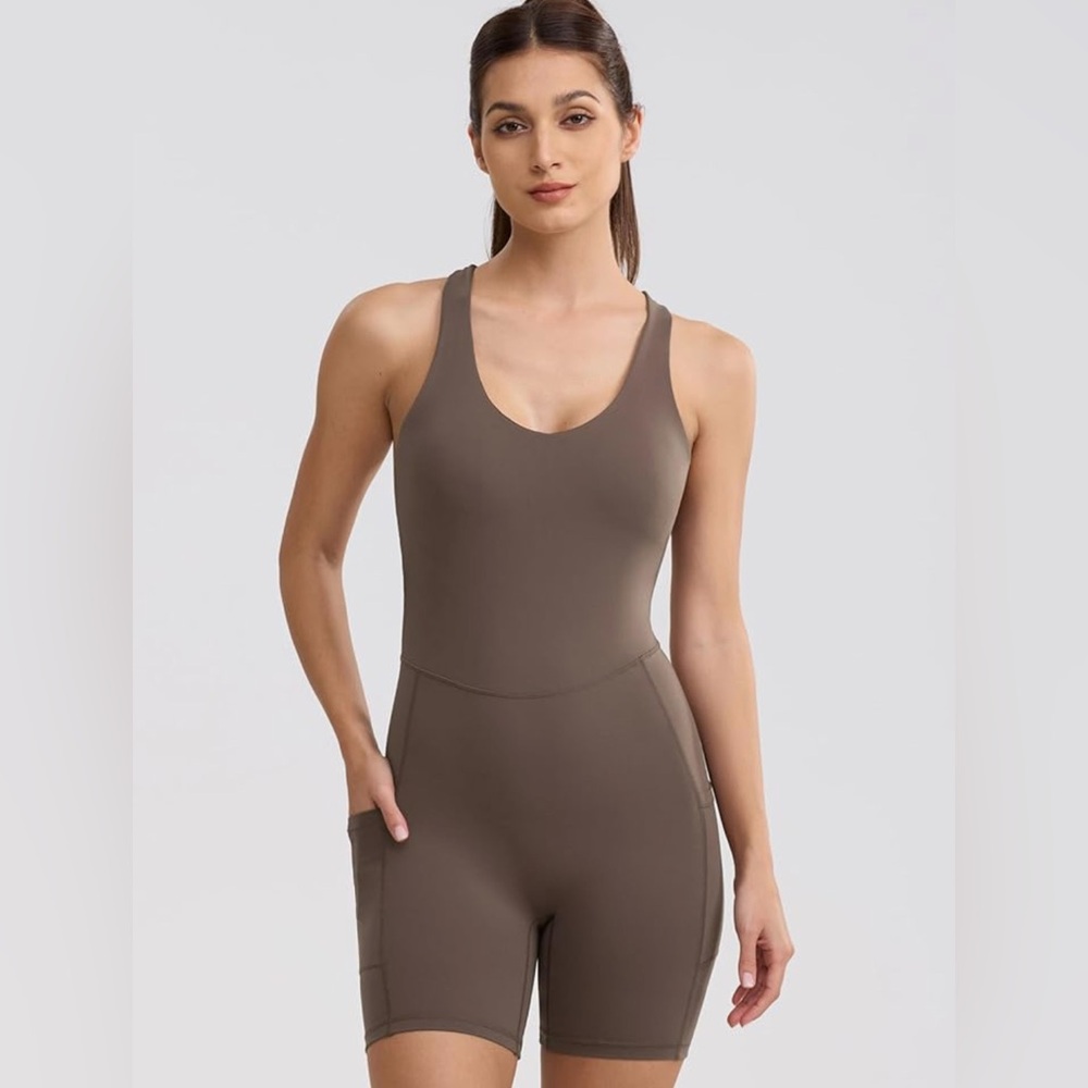 Brown Cross-Back Yoga 🧘‍♀️ Jumpsuit